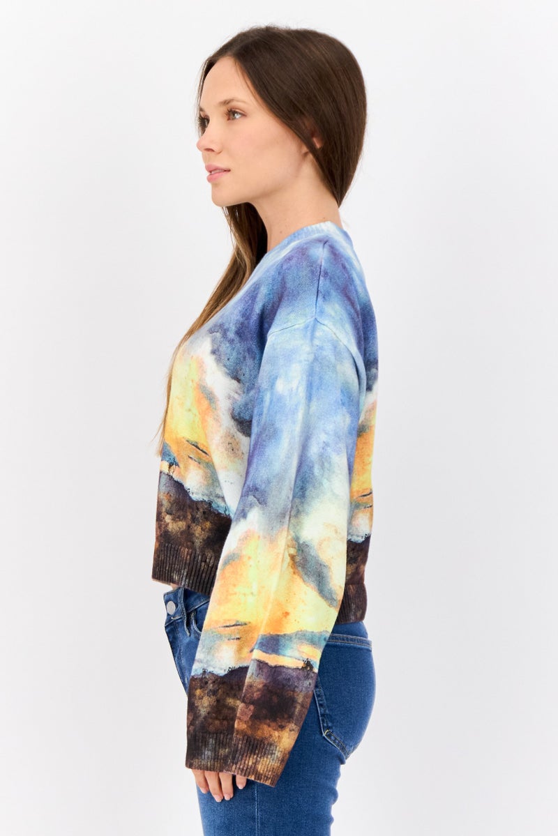 ESPRIT Women Ribbed Collar Graphic Printed Sweater, Multicolor - Image 2