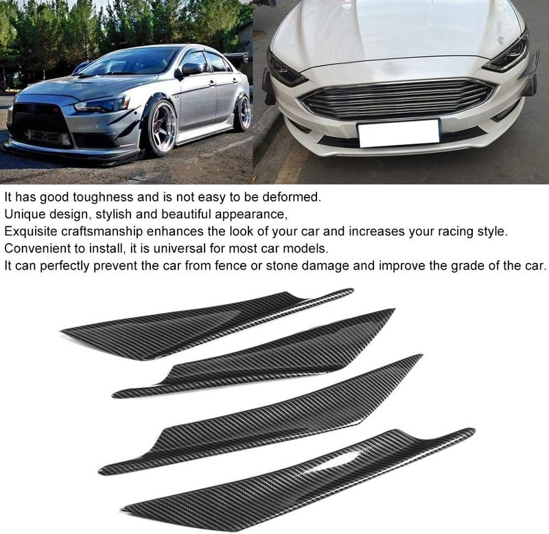 4pcs Universal Front Bumper Lip Splitter, Car Deflector Spoiler Panel, Carbon Fiber ABS Body Kit for Sedan SUV, Stylish Aerodynamic Front Bumper Spoiler with Stone Guard - Image 3