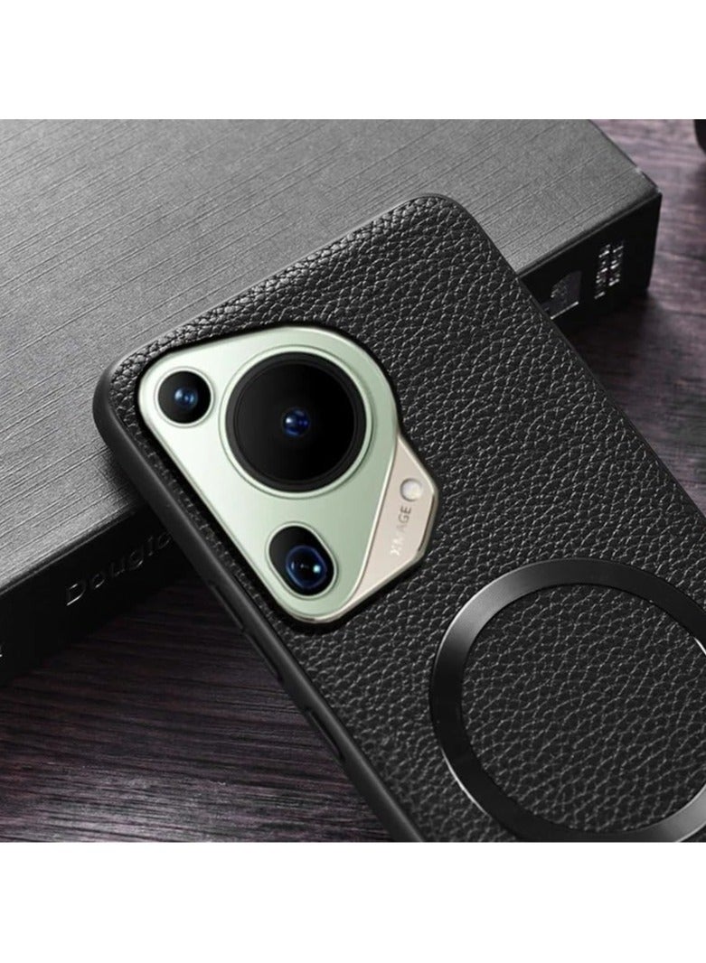 general Magnetic Case Compatible with Huawei Pura 70 Ultra Case, Lightweight Plain Leather Case Shockproof Protective Cover for Huawei Pura 70 Ultra - Image 3