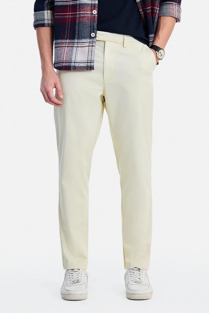سنيتش Cream Solid Slim Fit Festive Trousers