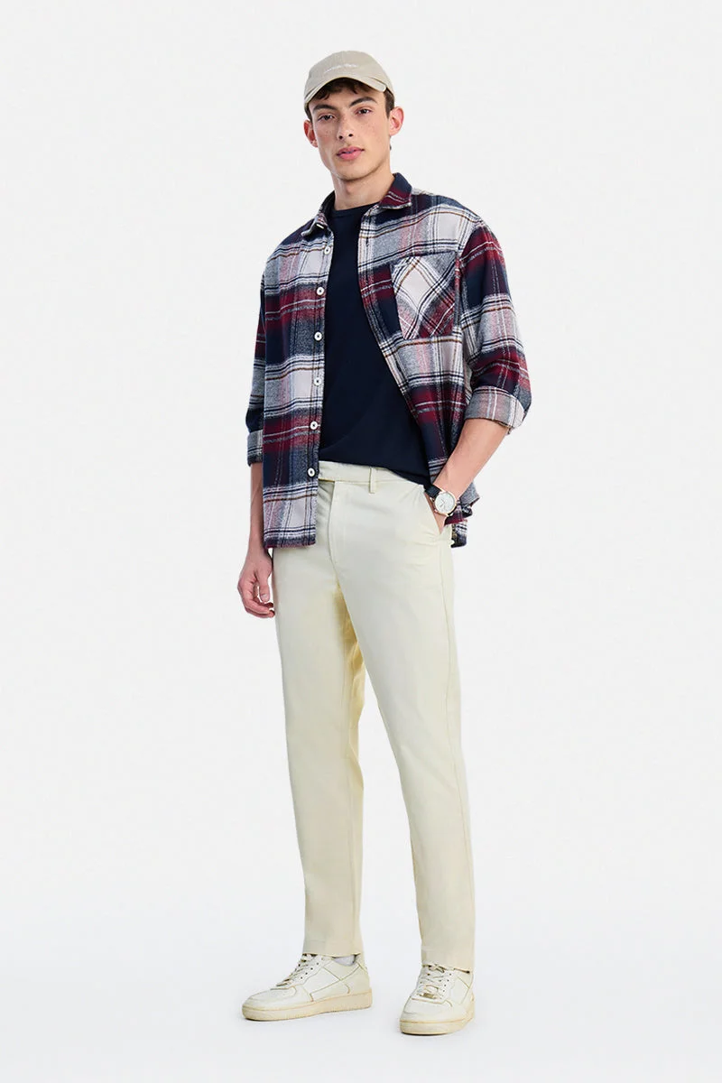 سنيتش Cream Solid Slim Fit Festive Trousers