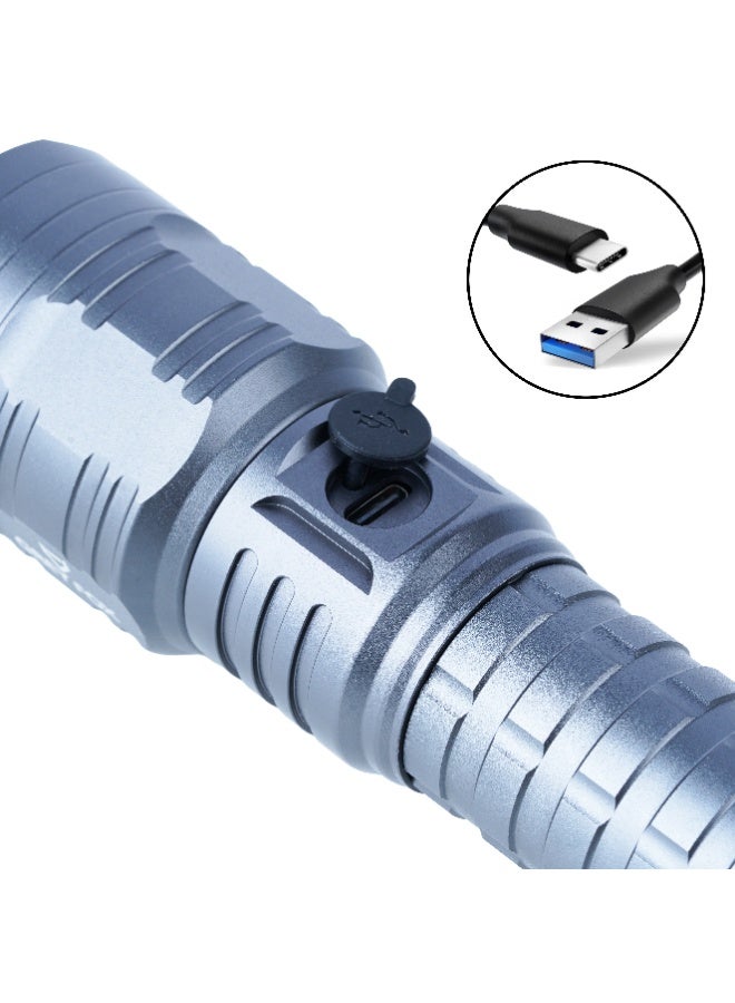 GREYFOX GREY FOX Rechargeable Flashlight 30W Laser LED Torch with Zoom Function, 3000 Lumens & Type-C Charging - Image 4