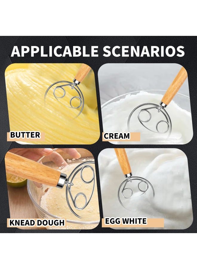 agttete Danish Dough Whisk Dutch Style Mixer with Stainless Steel Dough Hook and Wooden Handle for Sourdough Bread Making Whisking Tools and Supplies,Bread Whisk 13 Inch - Image 4