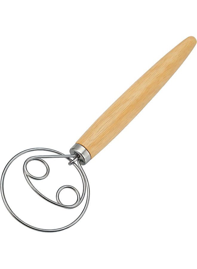agttete Danish Dough Whisk Dutch Style Mixer with Stainless Steel Dough Hook and Wooden Handle for Sourdough Bread Making Whisking Tools and Supplies,Bread Whisk 13 Inch - Image 1