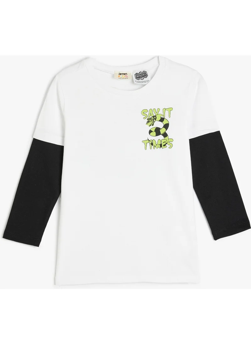 كوتون Beetlejuice T-Shirt Licensed Long Sleeve Crew Neck