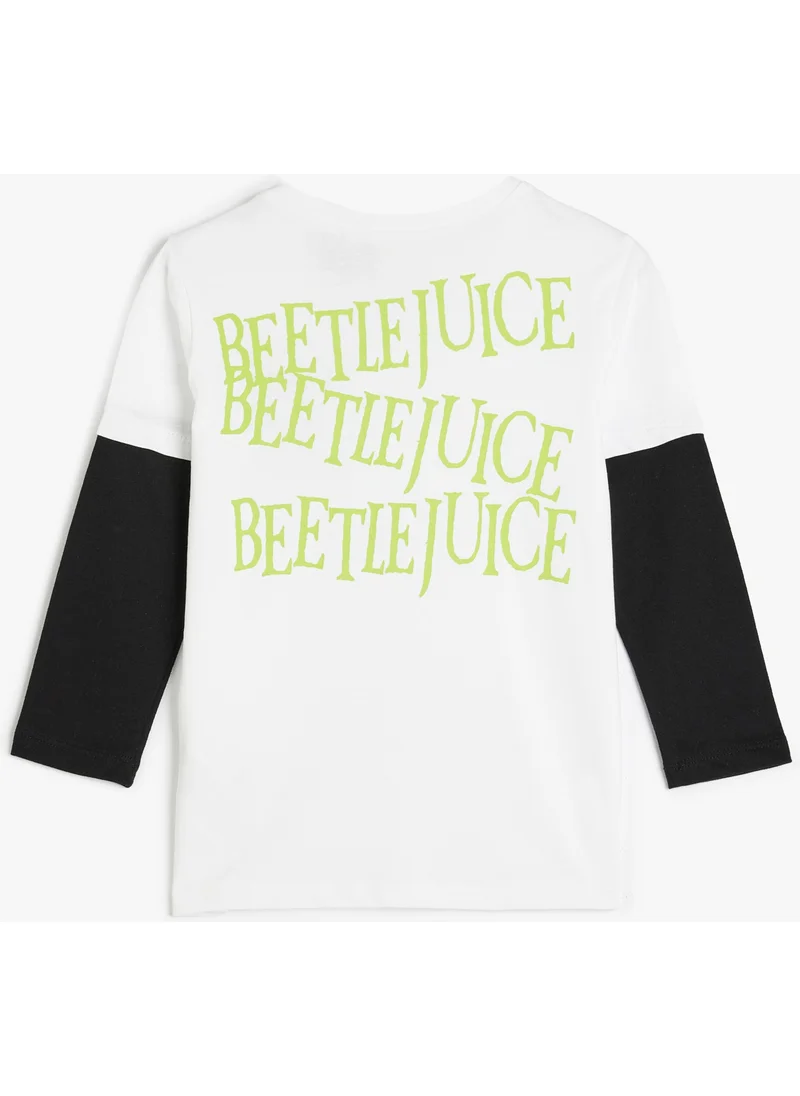 كوتون Beetlejuice T-Shirt Licensed Long Sleeve Crew Neck