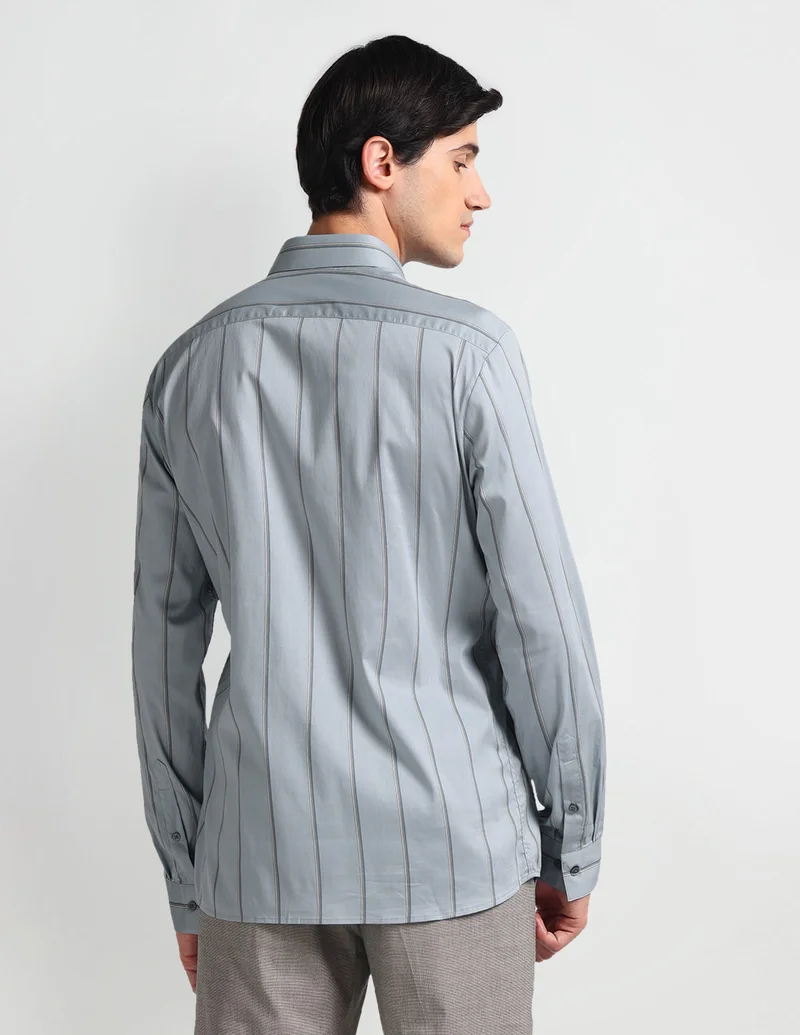Arrow Light Blue Vertical Stripe Slim Fit Shirt for Men | Best Price UAE