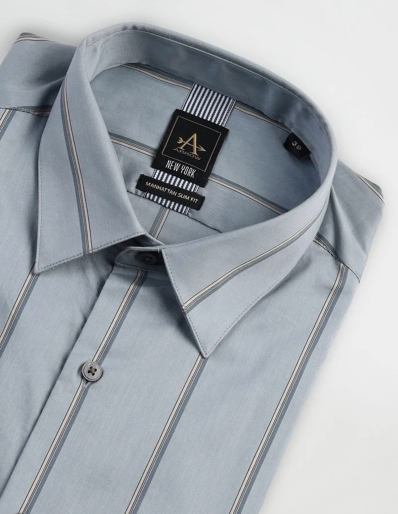 Arrow Light Blue Vertical Stripe Slim Fit Shirt for Men | Best Price UAE
