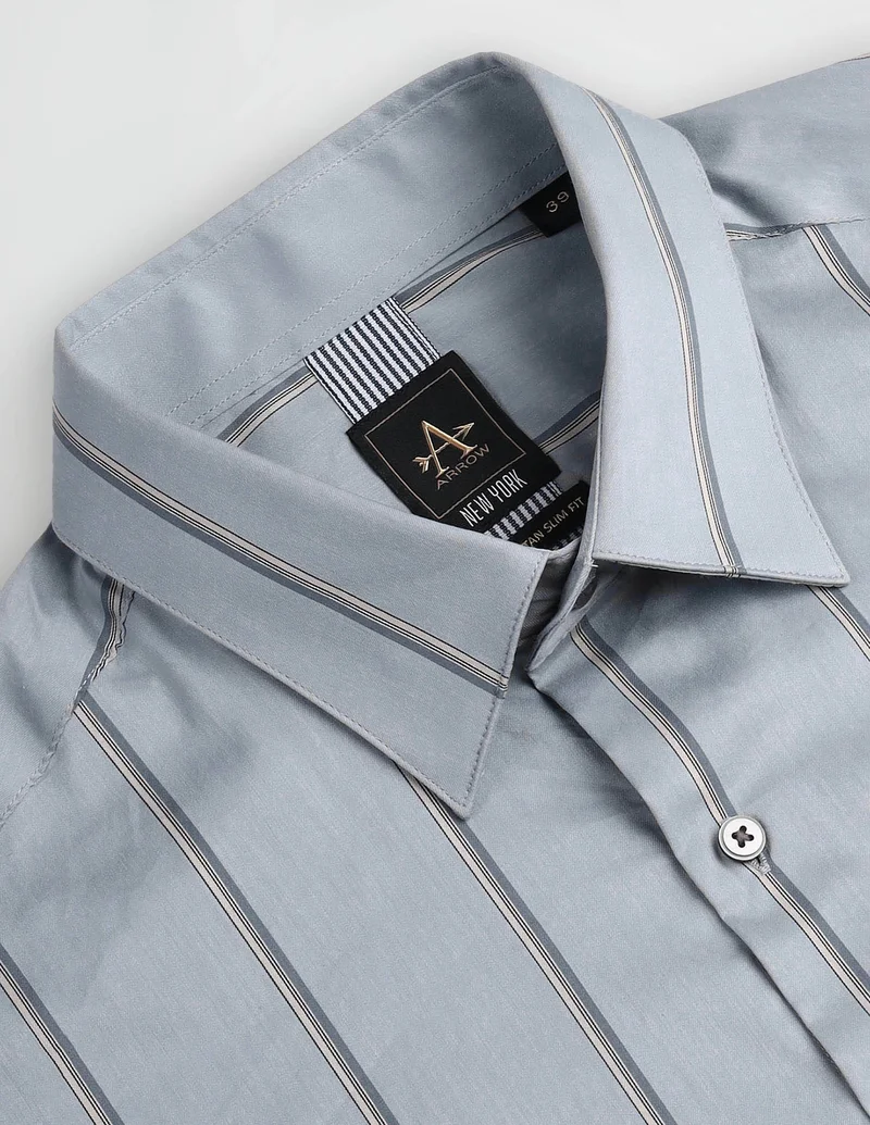 Arrow Light Blue Vertical Stripe Slim Fit Shirt for Men | Best Price UAE