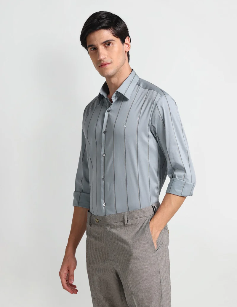 Arrow Light Blue Vertical Stripe Slim Fit Shirt for Men | Best Price UAE