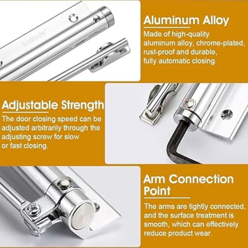 Solitude Automatic Door Closer, Adjustable Spring Storm Door Closer, Heavy Duty Safety Spring, Built-in Lock, Perfect for Indoor & Outdoor Doors, Offices, Soft Closing Door (Pack of 1) - Image 2