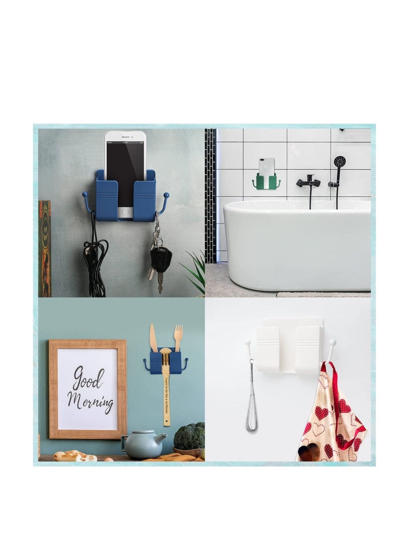 Captaintech Wall Mount Phone Holder with Hooks, Self-Adhesive Wall Organizer Storage Box, for Bedroom Bathroom Office and More - Image 2
