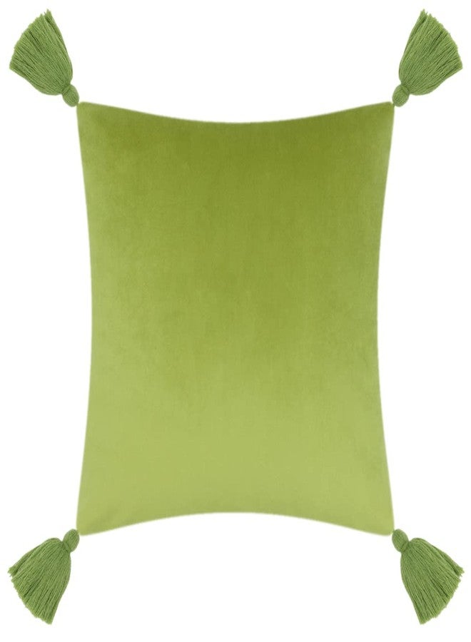 JWH Tiger Velvet Throw Pillow Cover Decorative Flower Emboidered Accent Pillow Case Print Cushion Yellow Floral Pillowcase for Bed Living Room Couch Bedroom 18x18 Inch Green Tassel - Image 2
