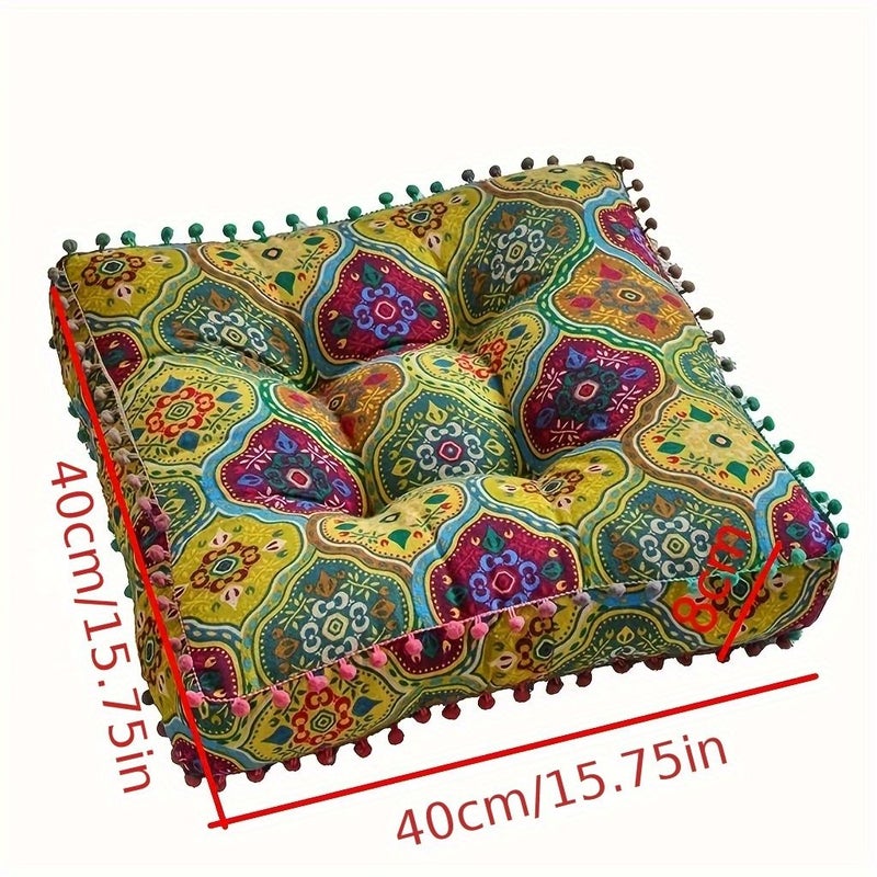 وسادة أرضية مربعة على الطراز المغربي التركي مقاس 15.75 × 15.75 × 3.15 بوصة، وسادة أريكة من الكتان السميك، ديكور منزلي بوهيمي، وسادة كرسي tatami، أصفر رومانسي - Image 3