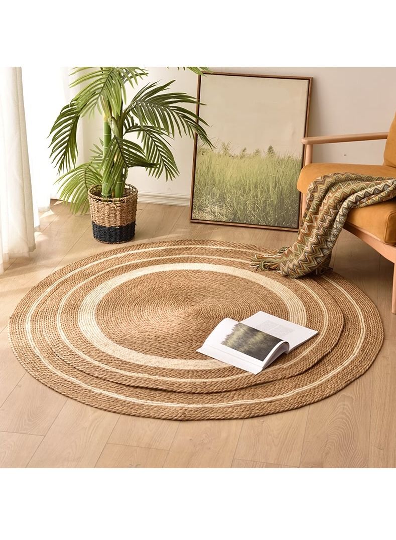 FFD Natural Jute Rug with White Line Carpet Hand Woven Rug Doormat Natural Braided Floor Mat Rugs For Kitchen Entryway Hallway Pets Playing Bed Seagrass Rug For Living Room Bedroom - Image 5