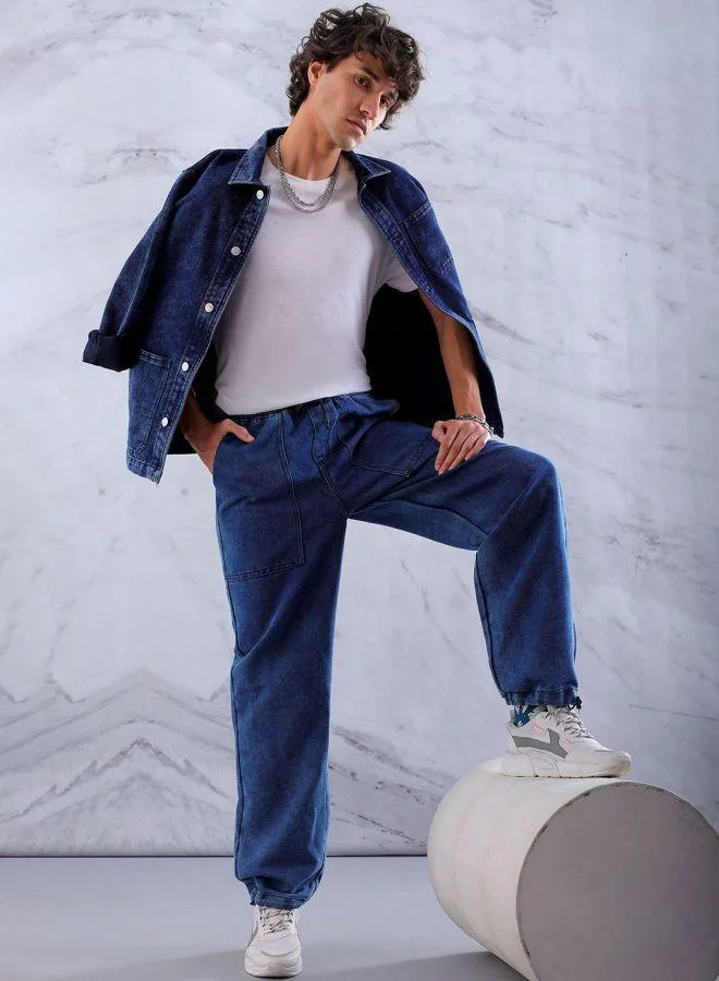 The Indian Garage Co  Men Relaxed Fit Solid Mid-Rise Denim Joggers for Men | Best Price UAE