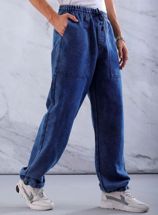 The Indian Garage Co  Men Relaxed Fit Solid Mid-Rise Denim Joggers for Men | Best Price UAE