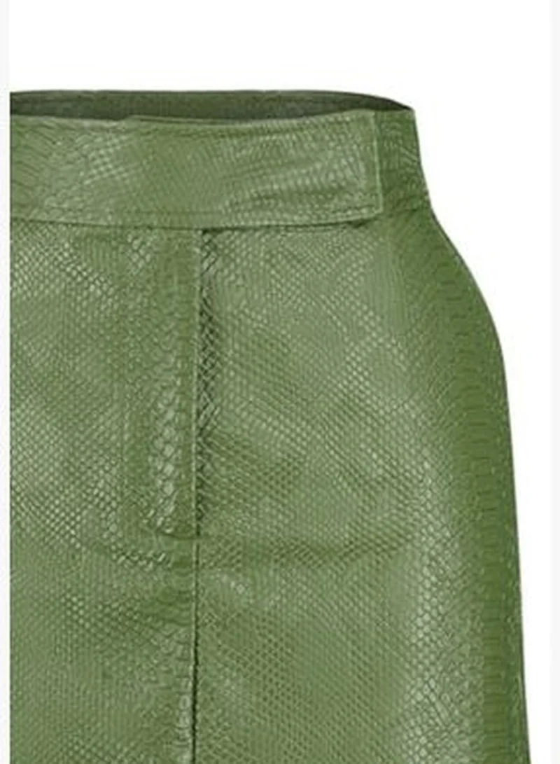trendyol Khaki Premium High Quality A-Line Faux Leather Mini Weave Skirt TWOAW22ET0480