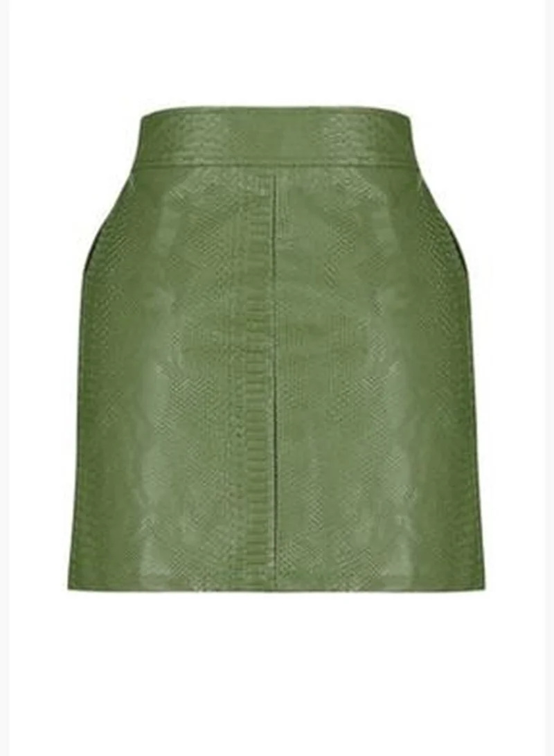 trendyol Khaki Premium High Quality A-Line Faux Leather Mini Weave Skirt TWOAW22ET0480