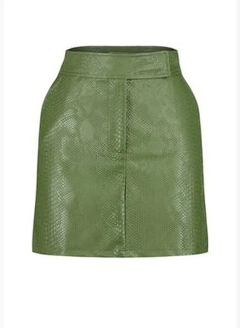 trendyol Khaki Premium High Quality A-Line Faux Leather Mini Weave Skirt TWOAW22ET0480