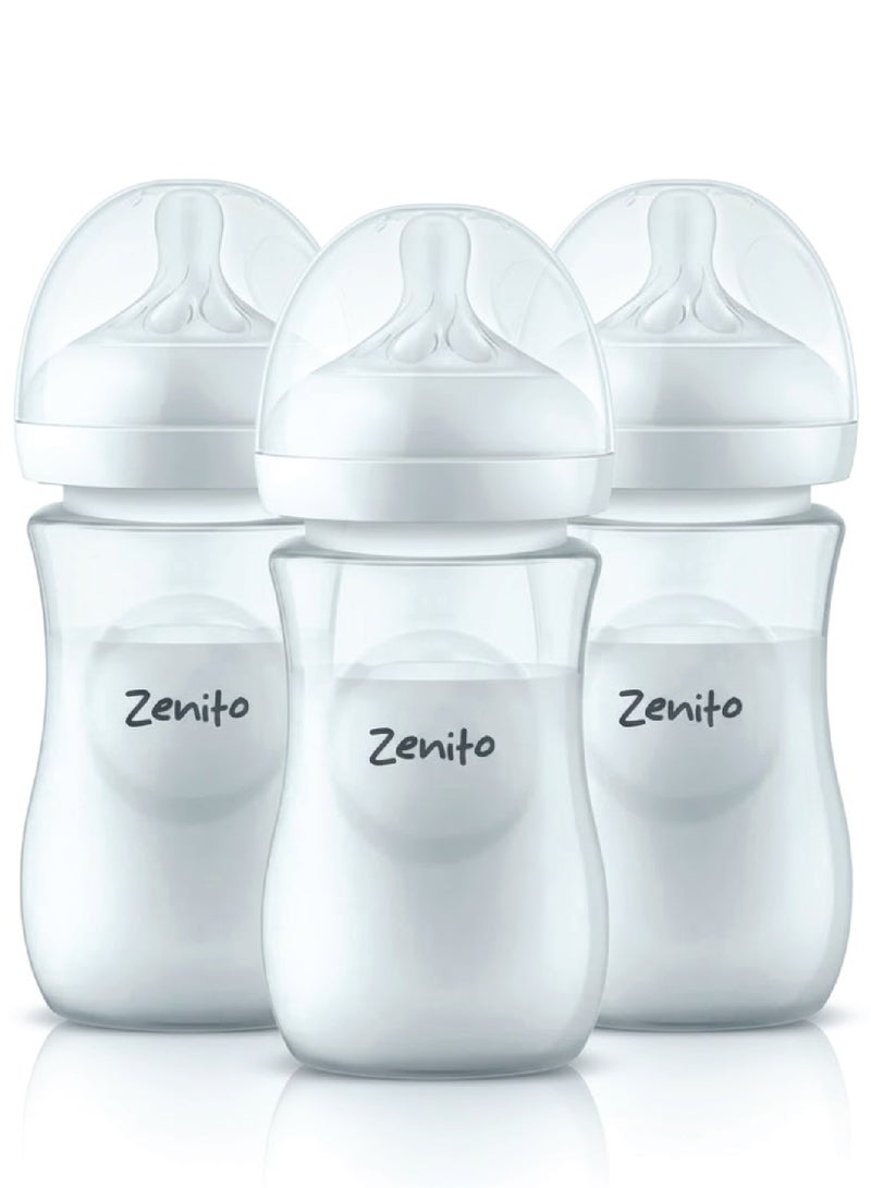 Zenito Wide Neck PP Feeding Bottle, New Born/Infants/Toddler Upto 3 Years, BPA Free, Ergonomic Shape is Easy to Hold, with Anti Colic, Pack of 3, 260ml x 3 - Image 1