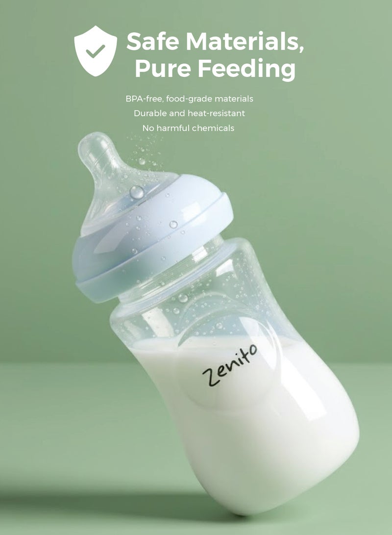 Zenito Wide Neck PP Feeding Bottle, New Born/Infants/Toddler Upto 3 Years, BPA Free, Ergonomic Shape is Easy to Hold, with Anti Colic, Pack of 3, 260ml x 3 - Image 5