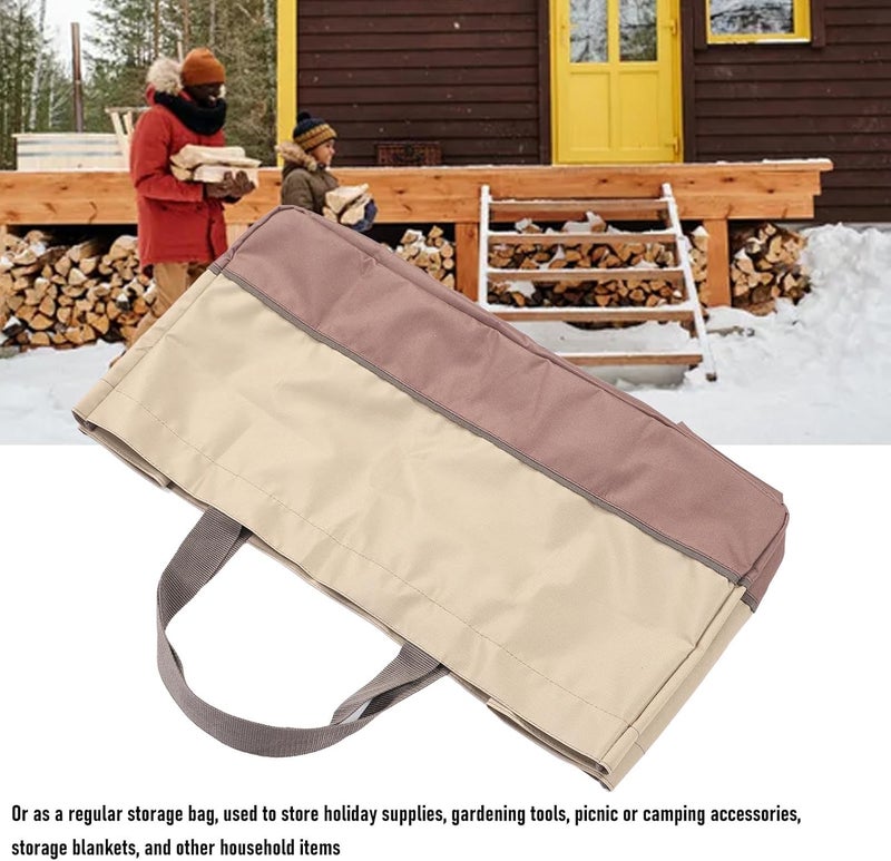 Firewood Carrier Bag, Heavy Duty 600D Oxford Fabric, 60x30x30cm with Reinforced Handle - Large Capacity, Foldable Design, Perfect for Camping and BBQ Fire Pit - Image 5