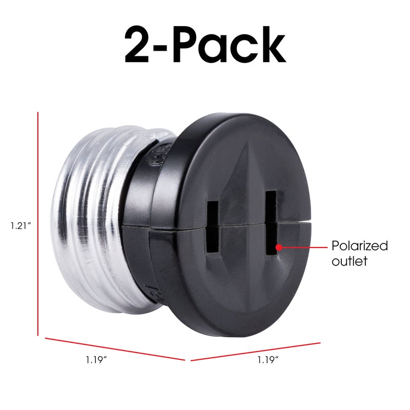 Power Gear Polarized Handy Plug, 2 Pack, Easy to Install, 2-Prong, Convert Light Bulb to Outlet Socket Adapter, UL Listed, Black, 54276 - Image 2