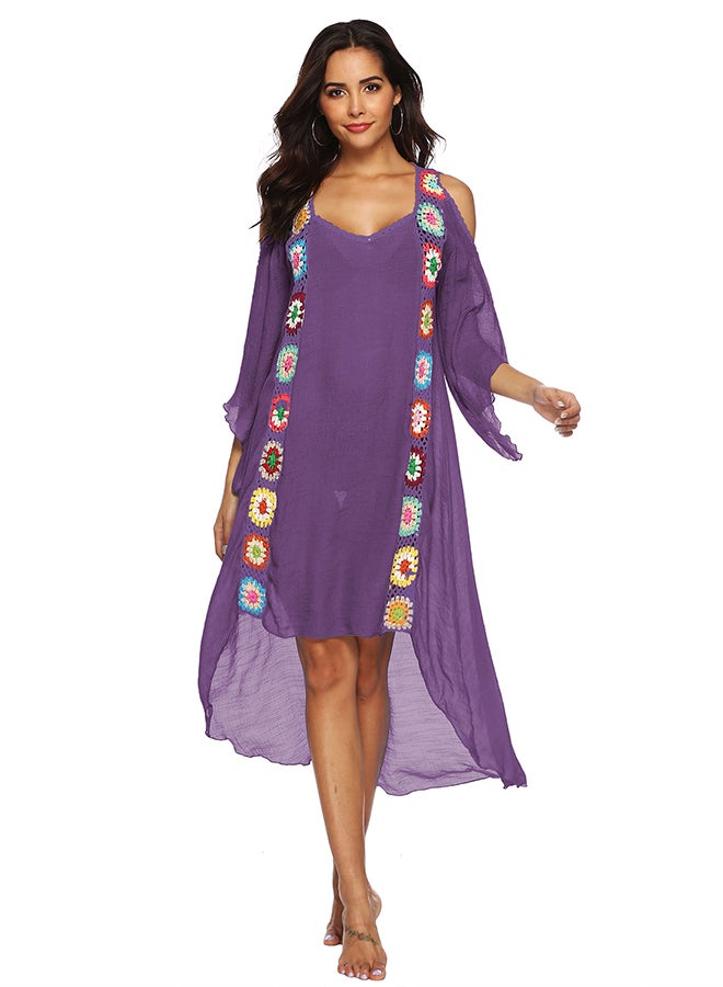 Halamodo Women's Crochet Swimsuit Cover Up Caftan V Neck Beach Kaftan Cover ups,Grassland Feeling Bathing Suit Cover Ups Beachwear Dress Soft - Image 3
