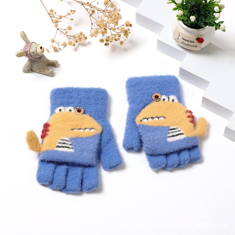 Cute Winter Warm Kids Flip Top Gloves C3507 sky blue 