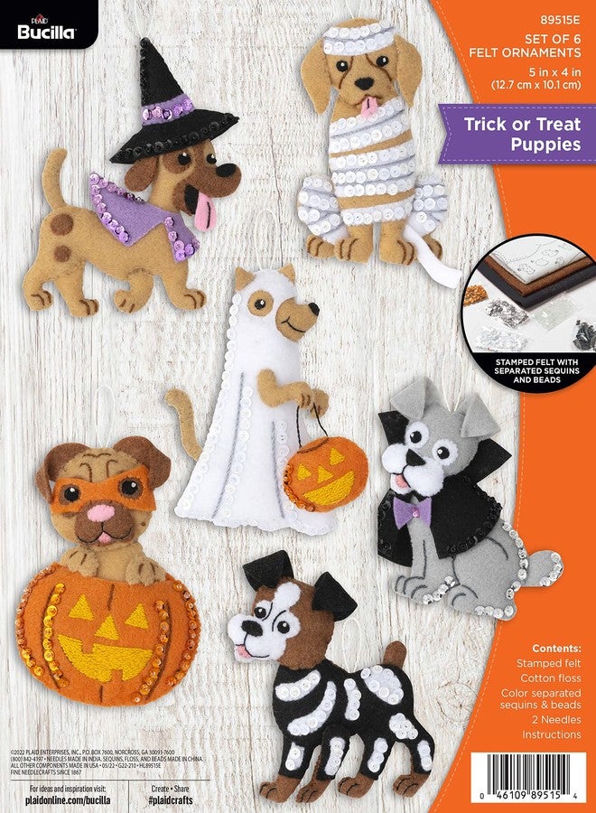 Bucilla Felt Applique 6 Piece Ornament Making Kit, Trick or Treat Puppies, Perfect for DIY Arts and Crafts, 89515E - Image 1