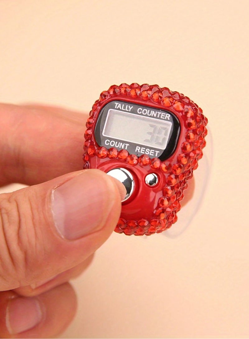 (2 Pieces) Digital Finger Counter Tasbeeh Ring – Crystal Electronic Tally Counter – Multipurpose – Multicolor  - Image 2