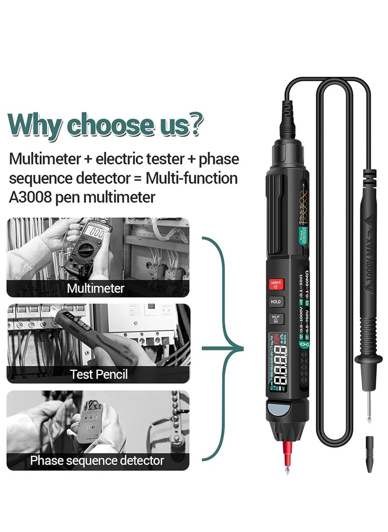 ANENG - A3008 Pen Multimeter 6000 Counts Digital Multimeter Meter Tester with LCD Display Backlight Flashlight NCV Auto-off Multiple Accessories for Voltage Current Resistance Capacitance Diode - Image 1