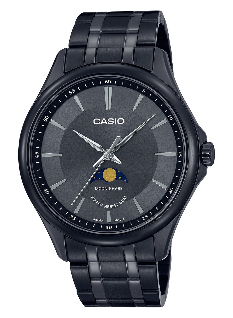 Casio Standard Analog Moon Phase Black Dial Quartz MTP-M100B-1A Men's Watch - Image 1