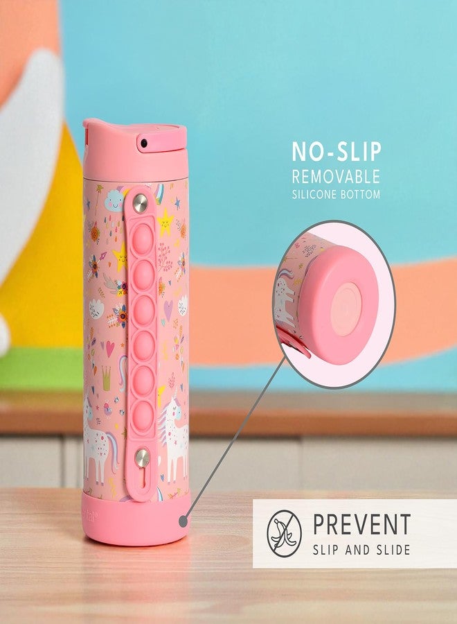 Elemental Iconic Kids Water Bottle for School - 100% Leak-Proof Insulated Water Bottles with Straw Lid & Pop-It Handle for Boys & Girls - Triple-Wall Insulated & BPA-Free, 14oz - Pink Unicorn - Image 3