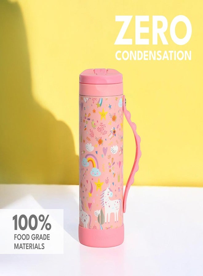 Elemental Iconic Kids Water Bottle for School - 100% Leak-Proof Insulated Water Bottles with Straw Lid & Pop-It Handle for Boys & Girls - Triple-Wall Insulated & BPA-Free, 14oz - Pink Unicorn - Image 5