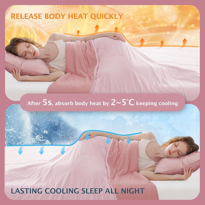 BEAUTEX بطانية مريحة مبردة لمن يعانون من الحرارة أثناء النوم والتعرق الليلي - Q-Max>0.4 تقنية الجليد ذات الوجهين مع قماش بملمس بارد، ملابس نوم تنفسية لجميع المواسم تمتص حرارة الجسم، للاستخدام في الصيف بحجم توين باللون الوردي - Image 5