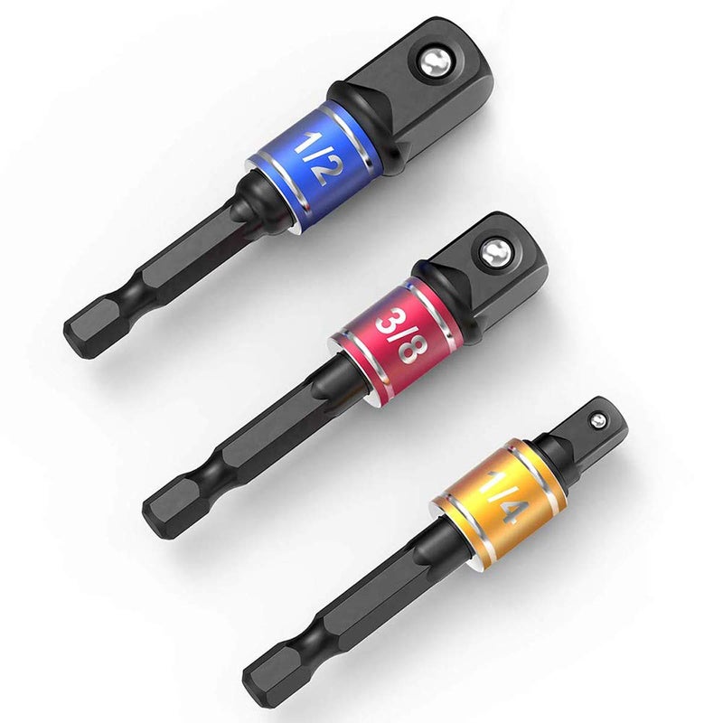 CIGOTU Socket Adapter Extension Set 14 38 12 Inch Hex Shank Impact Grade Power Drill to Socket Converter 3Piece Black