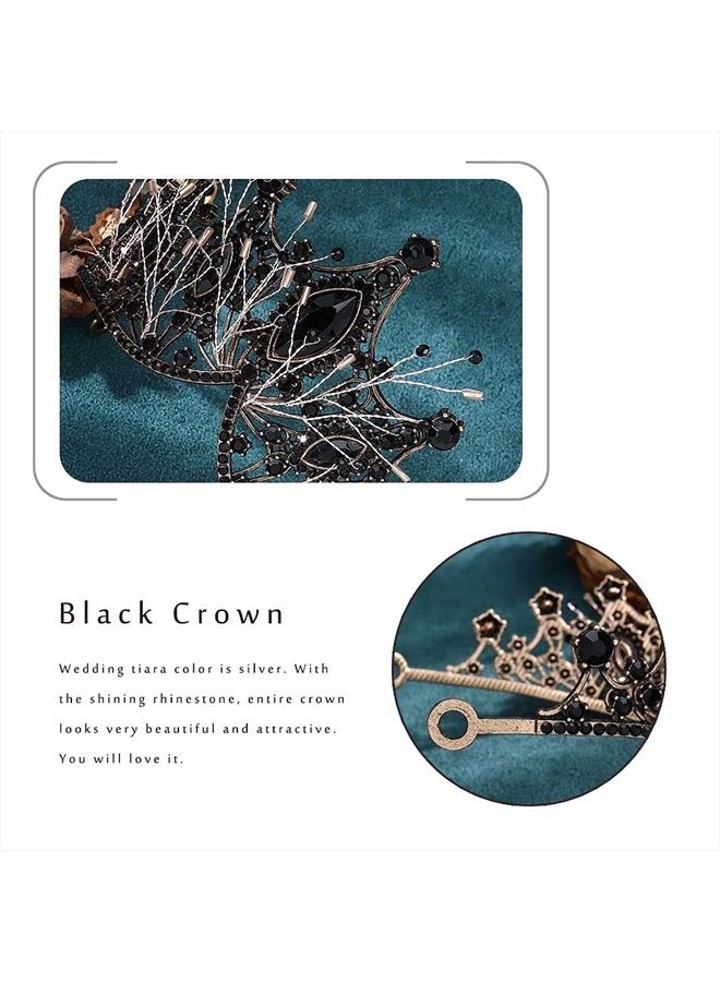 Kilshye Baroque Black Crown Rhinestone Queen Crowns Crystal Vintage Tiara Wedding Bridal Adult Tiaras Prom Costume Hair Accessories for Women and Girls (A- Black) - Image 3