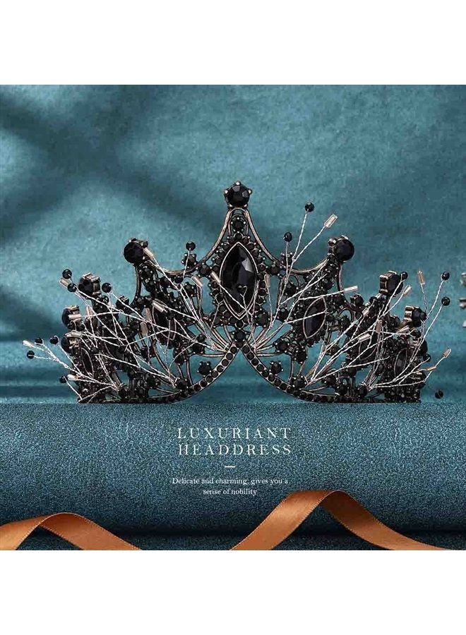 Kilshye Baroque Black Crown Rhinestone Queen Crowns Crystal Vintage Tiara Wedding Bridal Adult Tiaras Prom Costume Hair Accessories for Women and Girls (A- Black) - Image 5