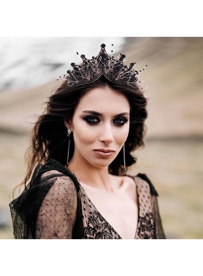 Kilshye Baroque Black Crown Rhinestone Queen Crowns Crystal Vintage Tiara Wedding Bridal Adult Tiaras Prom Costume Hair Accessories for Women and Girls (A- Black) - Image 2