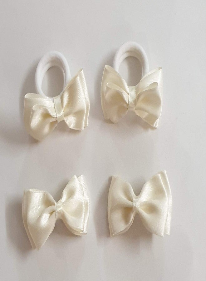 Belleza Crafting with Creativity ColorOffWhite Hair Accessories Set-4/ Bow Hairclip and Bow Ponytail Band/Combo Set for Girls Pattern1A (ColorDhumil)(Pack of 1) - Image 2