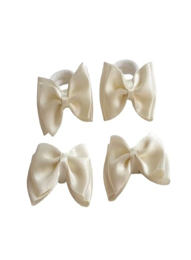 Belleza Crafting with Creativity ColorOffWhite Hair Accessories Set-4/ Bow Hairclip and Bow Ponytail Band/Combo Set for Girls Pattern1A (ColorDhumil)(Pack of 1) - Image 1