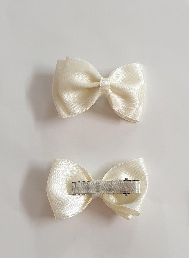 Belleza Crafting with Creativity ColorOffWhite Hair Accessories Set-4/ Bow Hairclip and Bow Ponytail Band/Combo Set for Girls Pattern1A (ColorDhumil)(Pack of 1) - Image 4