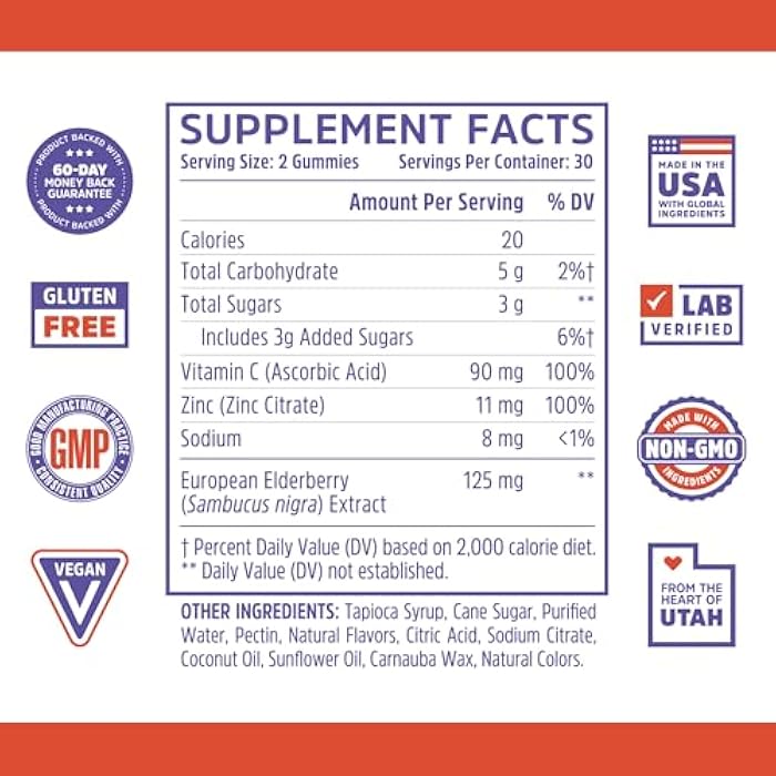 Zhou Elder-Mune Elderberry Gummies with Vitamin C and Zinc - Daily Immune Support Supplement for Women & Men, Chewable Natural Black Elderberry for Adults & Children 4 & Up - 60 Gummies - Image 2