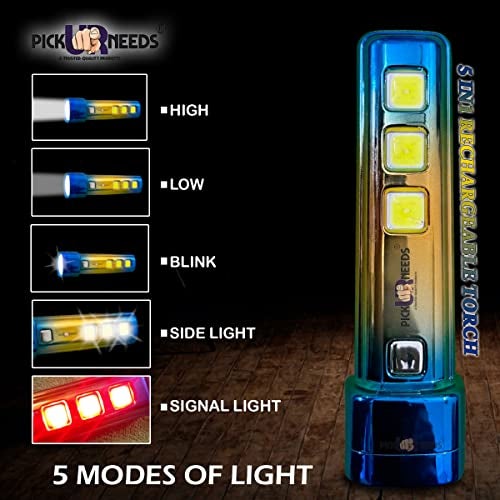 Pick Ur Needs 5 in 1 Bright LED 25W Torch Light Home Emergency Lamp Flashlight Built-in Battery USB Rechargeable - Image 2
