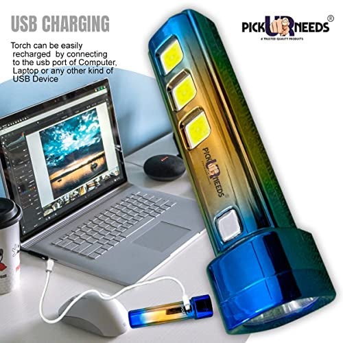 Pick Ur Needs 5 in 1 Bright LED 25W Torch Light Home Emergency Lamp Flashlight Built-in Battery USB Rechargeable - Image 3