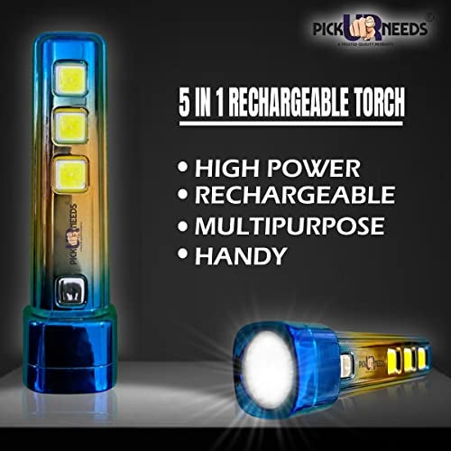 Pick Ur Needs 5 in 1 Bright LED 25W Torch Light Home Emergency Lamp Flashlight Built-in Battery USB Rechargeable - Image 5