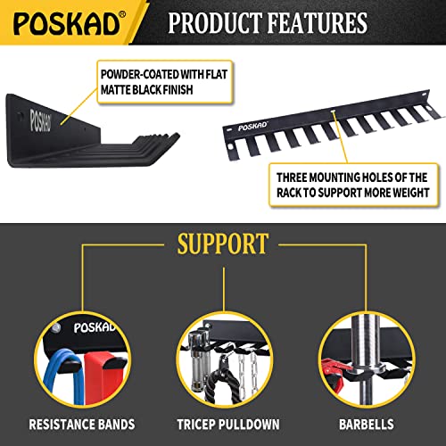 Poskad Gym Storage Rack,12 Hook Heavy-Duty Steel Gym Organizer Wall Mount Hanger for Home and Pro, Gym Accessory Storage Resistance Bands,Jump Ropes,Lifting Belt,Barbells. (24'' -12 hooks) - Image 2