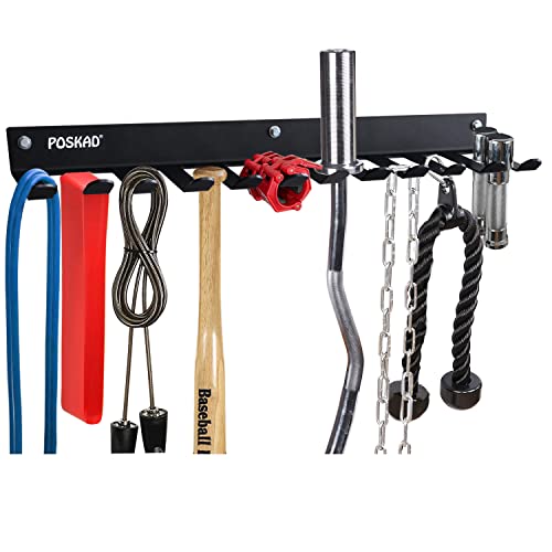 Poskad Gym Storage Rack,12 Hook Heavy-Duty Steel Gym Organizer Wall Mount Hanger for Home and Pro, Gym Accessory Storage Resistance Bands,Jump Ropes,Lifting Belt,Barbells. (24'' -12 hooks) - Image 1